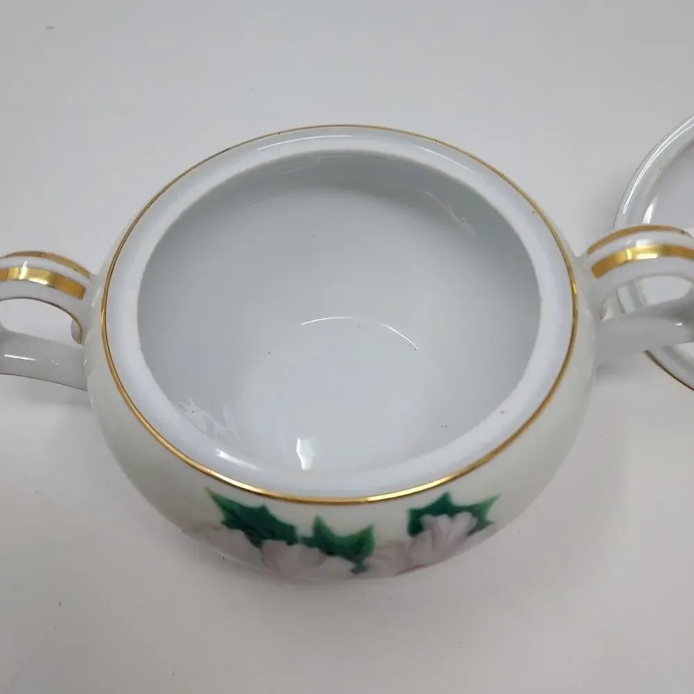 Kent Tropical Pattern Sugar Bowl Lid Creamer Set Occupied Japan Vintage 1950